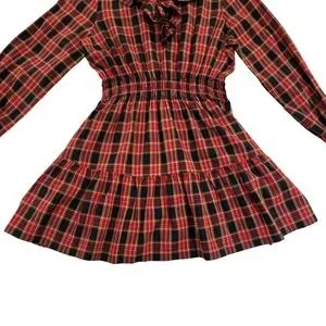 Old Navy Long Sleeve Ruffle-Trim Tiered Dress Girls Medium 8 Red Plaid NWOT NEW
