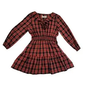 Old Navy Long Sleeve Ruffle-Trim Tiered Dress Girls Medium 8 Red Plaid NWOT NEW