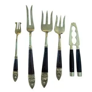 Old SIAM BRASS BUDDHA SERVING SET Serving Thailand Forks Nut Cracker