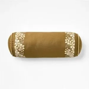 Olive Leaf Embroidered Bolster with Piping 7”x18” -Studio McGee