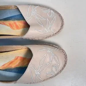 Olukai Aloha Cream Flat Espadrilles Leather Upper US 8 EU 38