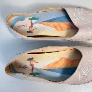 Olukai Aloha Cream Flat Espadrilles Leather Upper US 8 EU 38