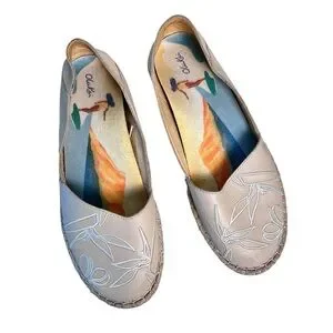 Olukai Aloha Cream Flat Espadrilles Leather Upper US 8 EU 38