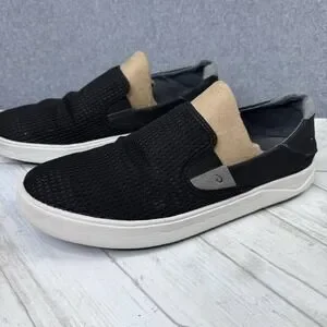 Olukai Lae Ahi Black Mesh Slip On Casual Shoes Loafers Mens Size 10.5 Coastal