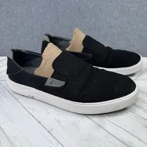 Olukai Lae Ahi Black Mesh Slip On Casual Shoes Loafers Mens Size 10.5 Coastal