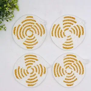 One Set Of 4 Rope Coffee Coasters Cotton Fall Orange Dots Sunroom Cottage 4.25"