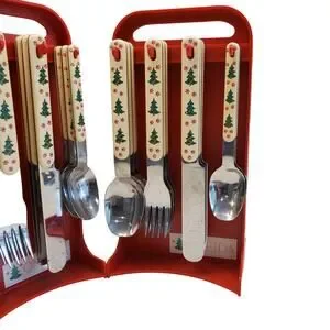 Oneida Holiday Colormates 46 Piece Set Plus Portable Caddy Christmas Flatware