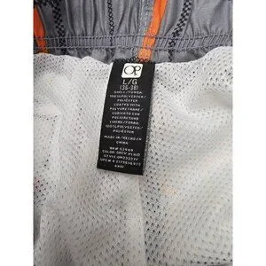OP Gray Orange Yellow Patterned Lined Swim Trunks Shorts Men's Size Large