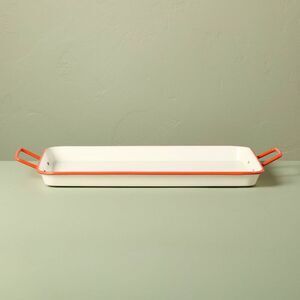 Open Box - Powder-Coated Metal Rectangular Serving Tray Cream Cream/Orange