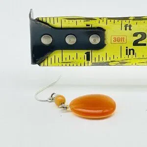 Orange Dangle Earrings Beaded Drop Silver Tone Hooks Boho Beach