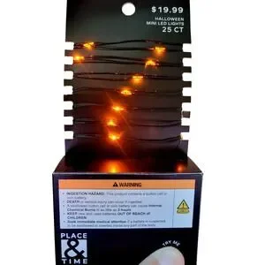 Orange Fairy Halloween 25 Mini LED String Lights Black Wire Battery Operated NEW