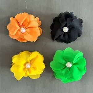 Orange Tangerine Chiffon Flower Petal & White Pearl 3" Lobster Claw Hair Clip