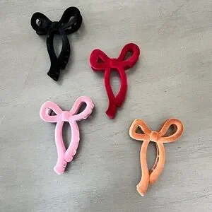 Orchid Pink Purple Bow Flocked Velvet Coquette Girl 4" Lobster Claw Hair Clip