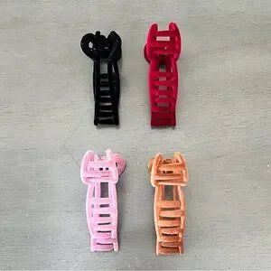 Orchid Pink Purple Bow Flocked Velvet Coquette Girl 4" Lobster Claw Hair Clip