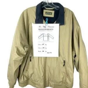 Orvis Men's Large Fleece Lined Bomber Jacket/Coat Full Zipper Beige