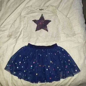 OSHKOSH B'GOSH SEQUIN STAR LONG SLEEVE & TUTU SKIRT OUTFIT SIZE 18-24 MONTHS