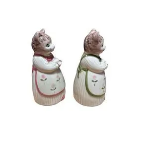 Otagiri Anthropomorphic Cats Kittens Salt And Pepper Shakers Pink And Green Kitt