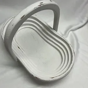 Oval Shaped Upcycled Alabaster Oak Wood Decor Basket Bowl Organizer