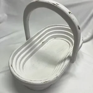 Oval Shaped Upcycled Alabaster Oak Wood Decor Basket Bowl Organizer
