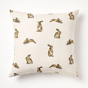 Oversized Printed Bunny Square Throw Pillow Linen/ Brown