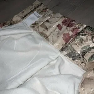 Pair JCPenny Pinch Pleat Lined Burgundy Olive & Tan Floral Curtains 50 X 84 NEW