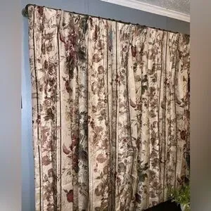 Pair JCPenny Pinch Pleat Lined Burgundy Olive & Tan Floral Curtains 50 X 84