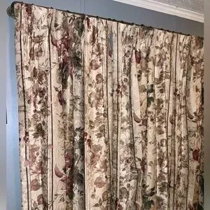 Pair JCPenny Pinch Pleat Lined Burgundy Olive & Tan Floral Curtains 50 X 84 NEW