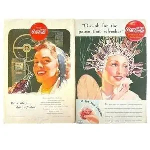 Pair of 1930’s Coca-Cola Ads National Geographic Vintage
