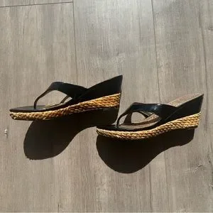Paolo black patent with basket weave wedge - size 8