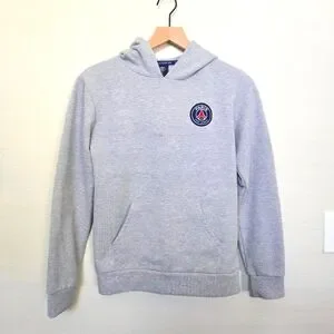 Paris Saint Germain Fleece Patch Hoodie Gray Boys Size 14