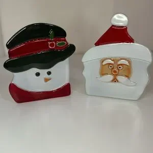 PartyLite Santa & Snowman Glass Tealight Candle Holders