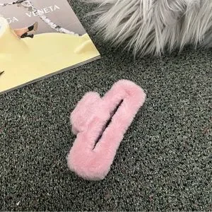 Pastel Baby Pink Fuzzy Claw Clip Cute Hair Accessory Ponytail Headband ONE SIZE