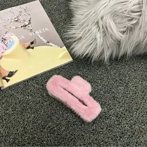 Pastel Baby Pink Fuzzy Claw Clip Cute Hair Accessory Ponytail Headband ONE SIZE