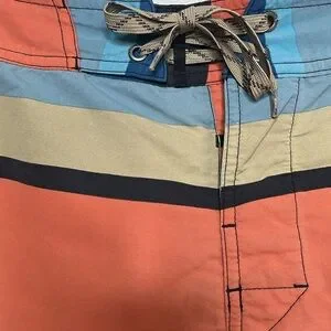 Patagonia Wavefarer Orange Blue Striped Board Shorts Men Size 38 BLEMISH