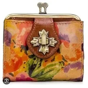 Patricia Nash Casella Leather Wallet Floral Print Coin Kiss Lock Bifold