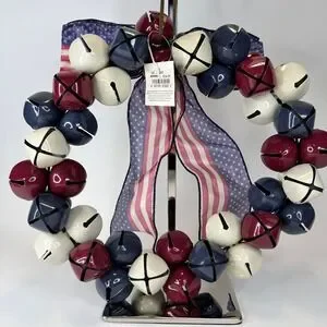 Patriotic Jingle Bell Wreath USA Flag Bow Decor Red White Blue NEW With TAGS 12"