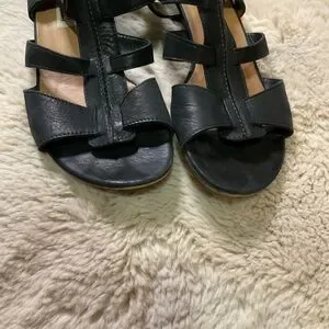 Paul Green Black Leather Strappy Ankle Buckle Gladiator Sandal Womens Size 8