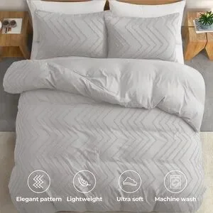 Peace Nest Tufted Clipped Jacquard Geometric Duvet Set