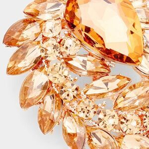 Peach Glass Crystal Marquise Cluster Rose Gold Brooch