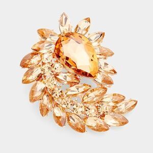 Peach Glass Crystal Marquise Cluster Rose Gold Brooch