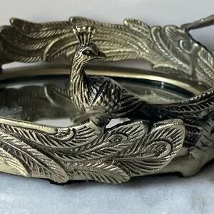Peacock Brass Metal Gold Mirror Vanity Tray