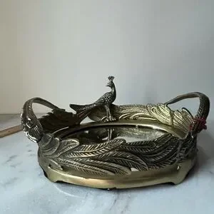 Peacock brass metal gold mirror vanity tray
