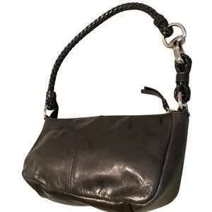 Peck & Peck Black Leather Shoulder Bag Braided Strap