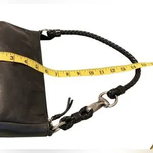 Peck & Peck Black Leather Shoulder Bag Braided Strap