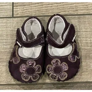 Pediped Baby Girl Leather Purple Mary Jane Flower Shoe Slip On 0-6 M SZ 2.5-3.5