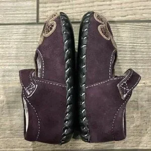 Pediped Baby Girl Leather Purple Mary Jane Flower Shoe Slip On 0-6 M SZ 2.5-3.5