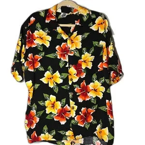 Pennington Ltd Vintage Hawaiian button front shirt Hula girl on back size xl