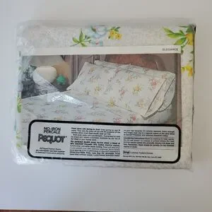 Pequot Yellow Floral No Iron Retro MCM Double Flat Sheet 54 X 76 IN