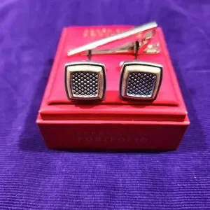 Perry Ellis Portfolio Cufflinks Silver Tone Gold Tone Tie Bar Clip Boxed