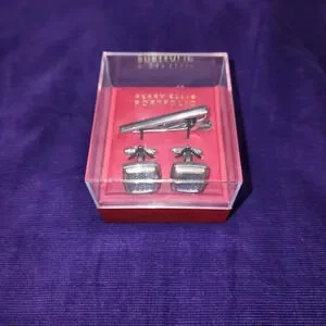 Perry Ellis Portfolio Cufflinks Silver Tone Gold Tone Tie Bar Clip Boxed